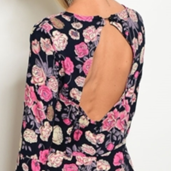Long Bell Sleeve Floral Open Back Lace Up Romper - Picture 3 of 4